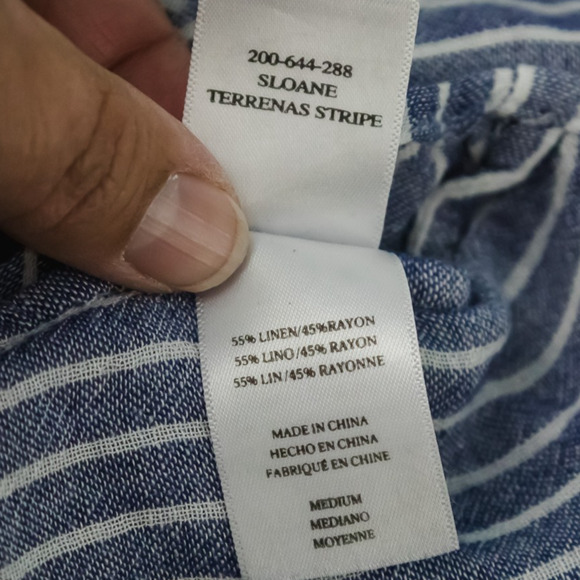Rails Size Medium M Blue Sloane Terrenas Stripe Print Tie Button Tie Linen Top - Picture 5 of 7